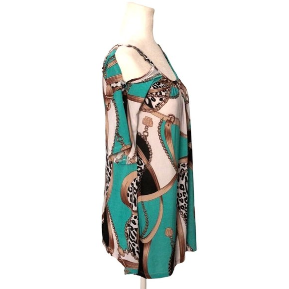 Basix of America Don't Miss Out Blouse Cold Shoulder Rhinestones Top Womens Size - Picture 7 of 10